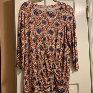 NWOT! Westport Patterned blouse with knot detail